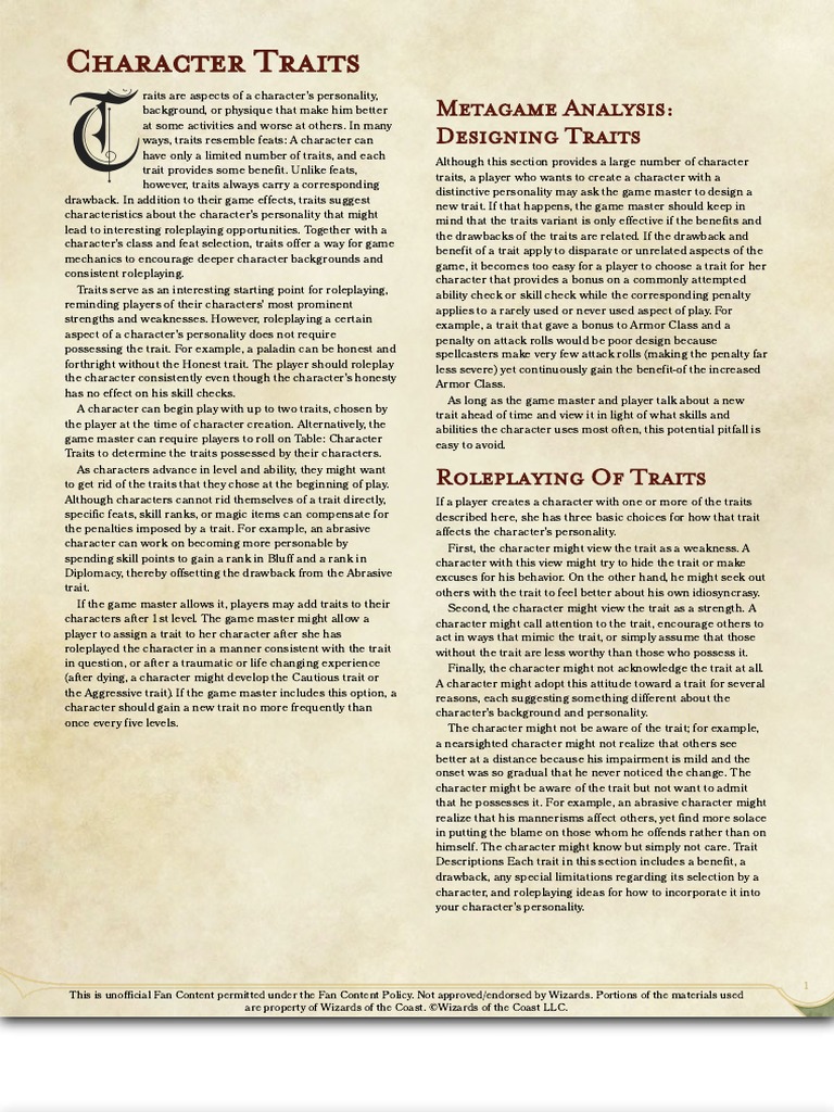 D&D 5E Character Traits Explained | PDF | Psychological Concepts