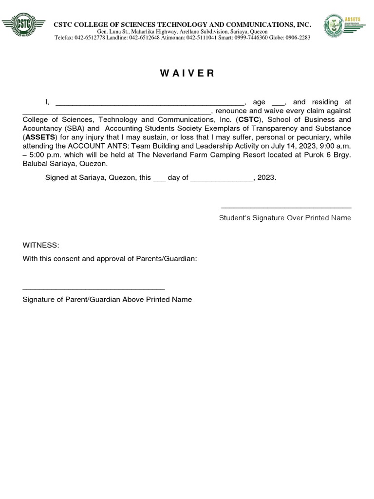 Assets team building waiver pdf