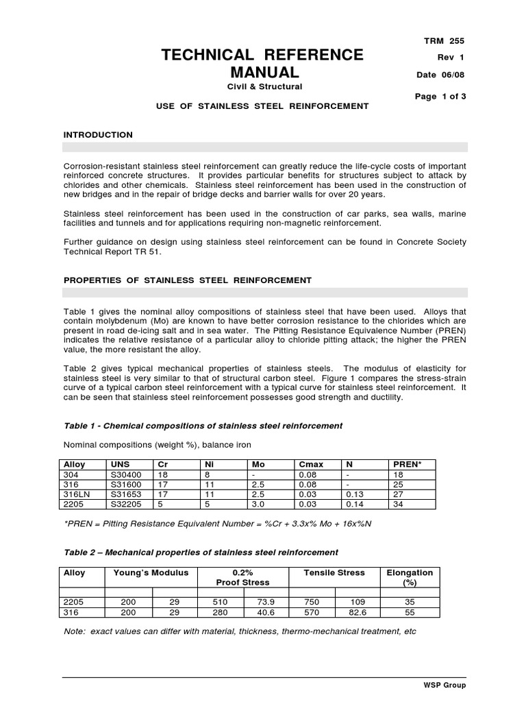 TRM255 Use of Stainless Steel Reinforcement PDF Stainless Steel Steel
