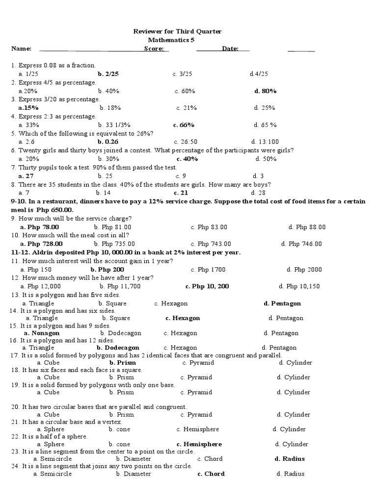 Mathematics Quiz | PDF | Sphere | Polygon