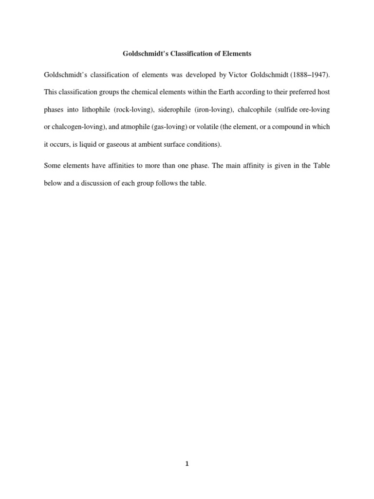 Goldschmidt Classification Of Elements