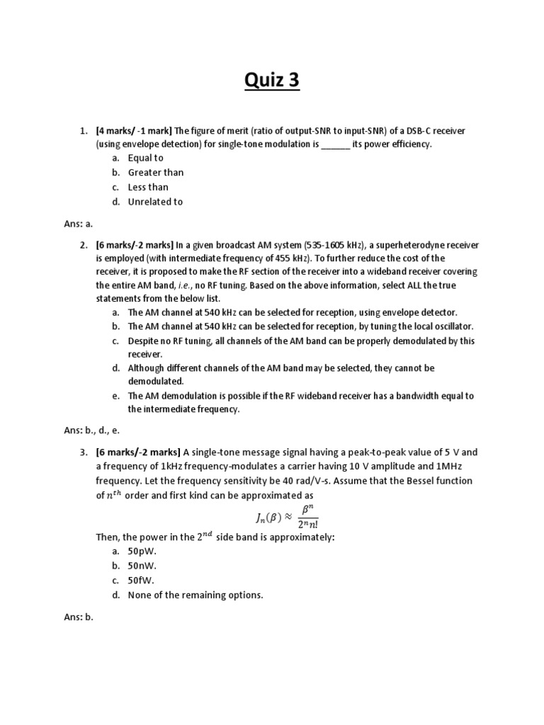 Quiz 3 questions pdf bandwidth signal processing broadcast