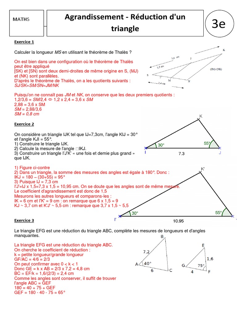 Exercices sur les triangles semblables 3ème | PDF | Triangle | Formes ...
