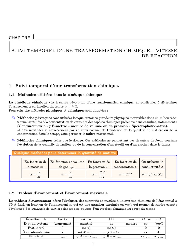 Suivi temporel d'une transformation chimique | PDF | Cinétique chimique ...
