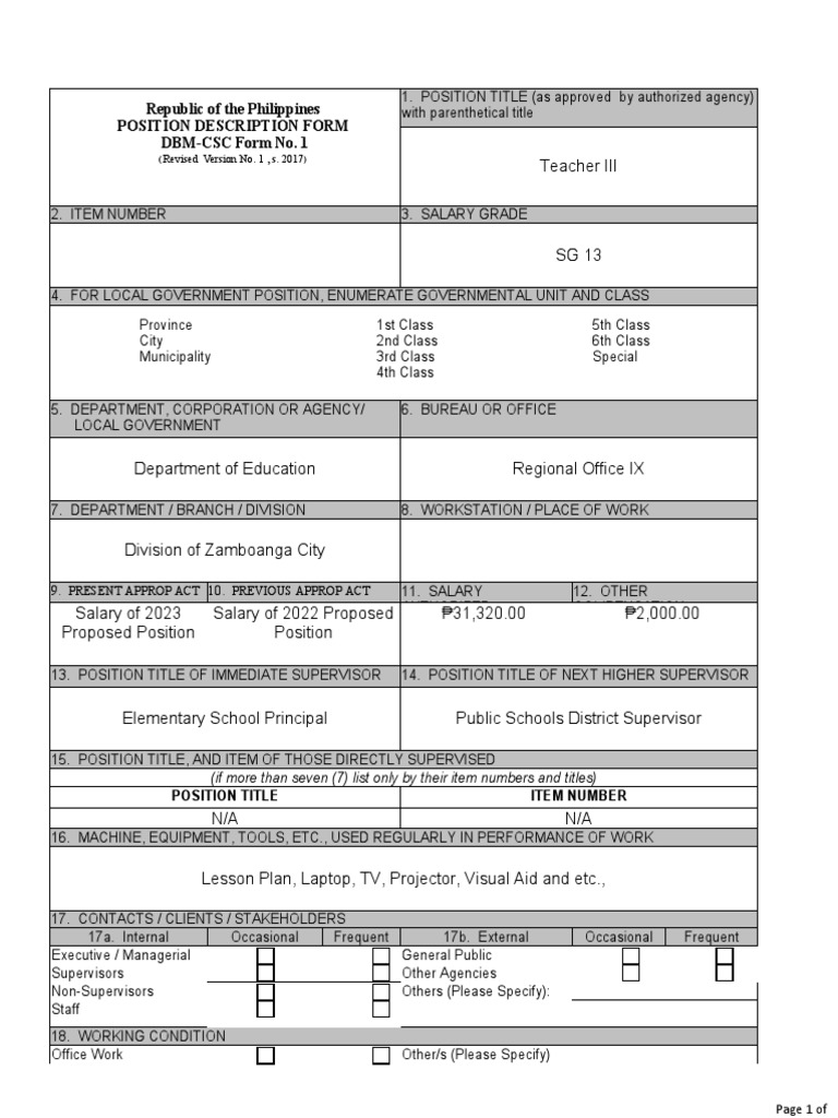 Teacher III Position Description Form | PDF | Teachers | Curriculum