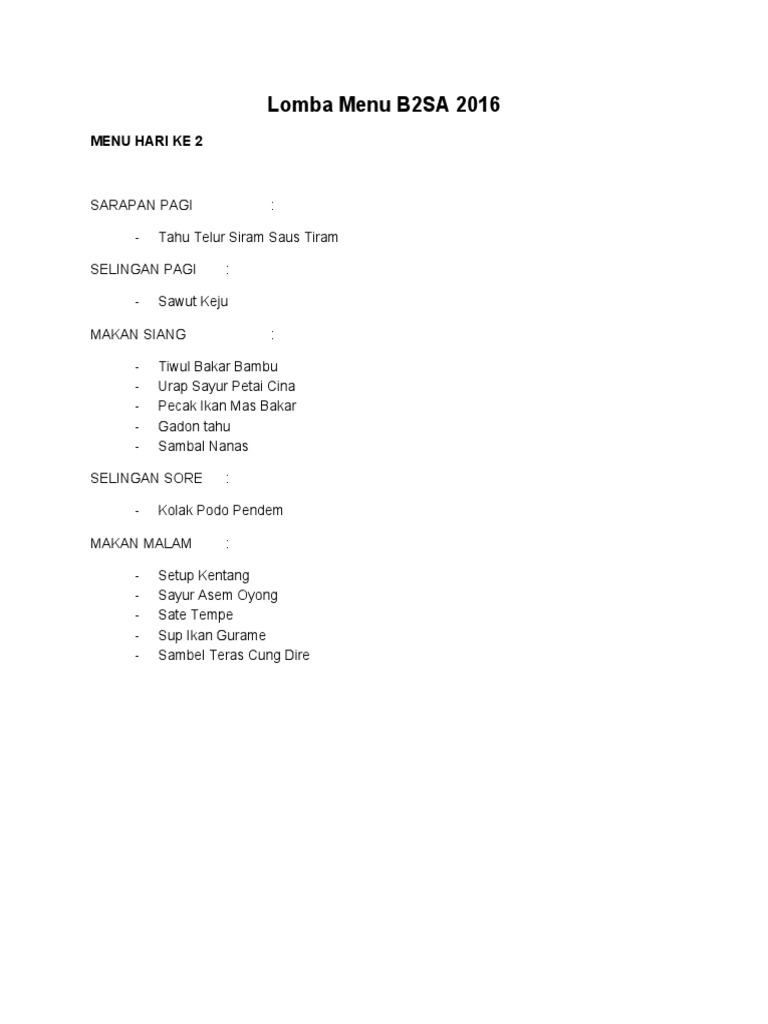 Resep Menu Lomba B2SA | PDF