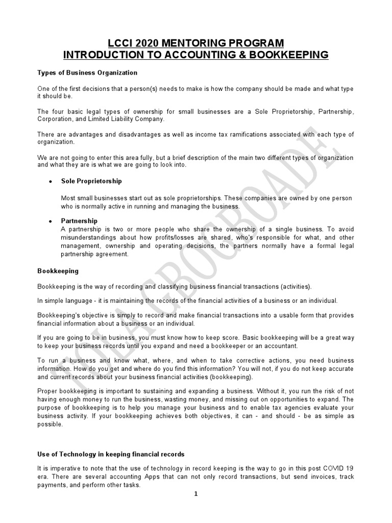 Principles of Basic Bookkeeping PDF Debits And Credits Bookkeeping