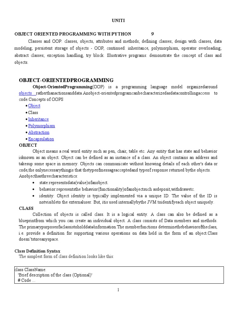 Object-Oriented Programming in Python | PDF | Class (Computer ...