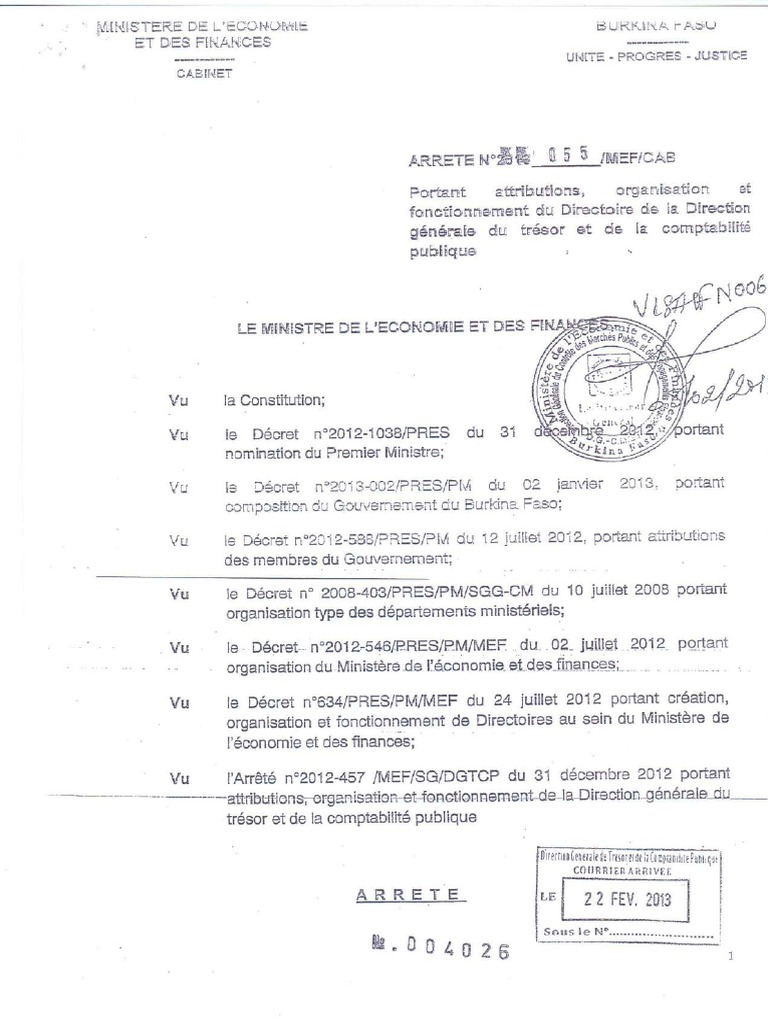 20-08-2021-A2-ARRETE N 2013-055 Portant Attributions Compressed | PDF