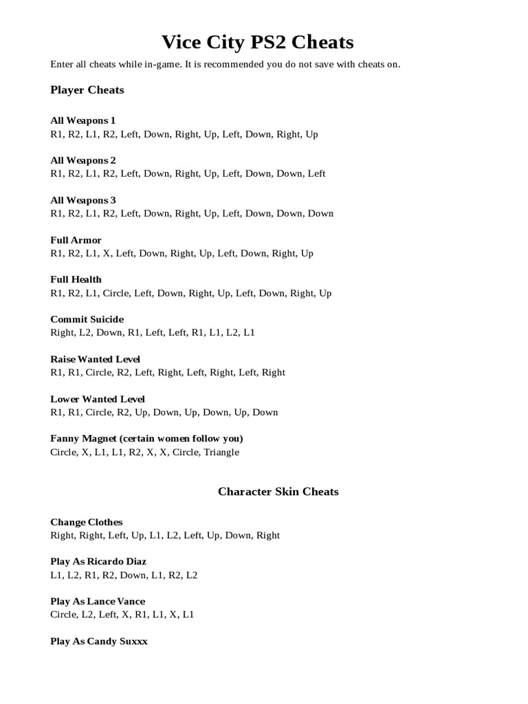 Instapdf in Grand Theft Auto Vice City ps2 Cheat Codes 122 PDF
