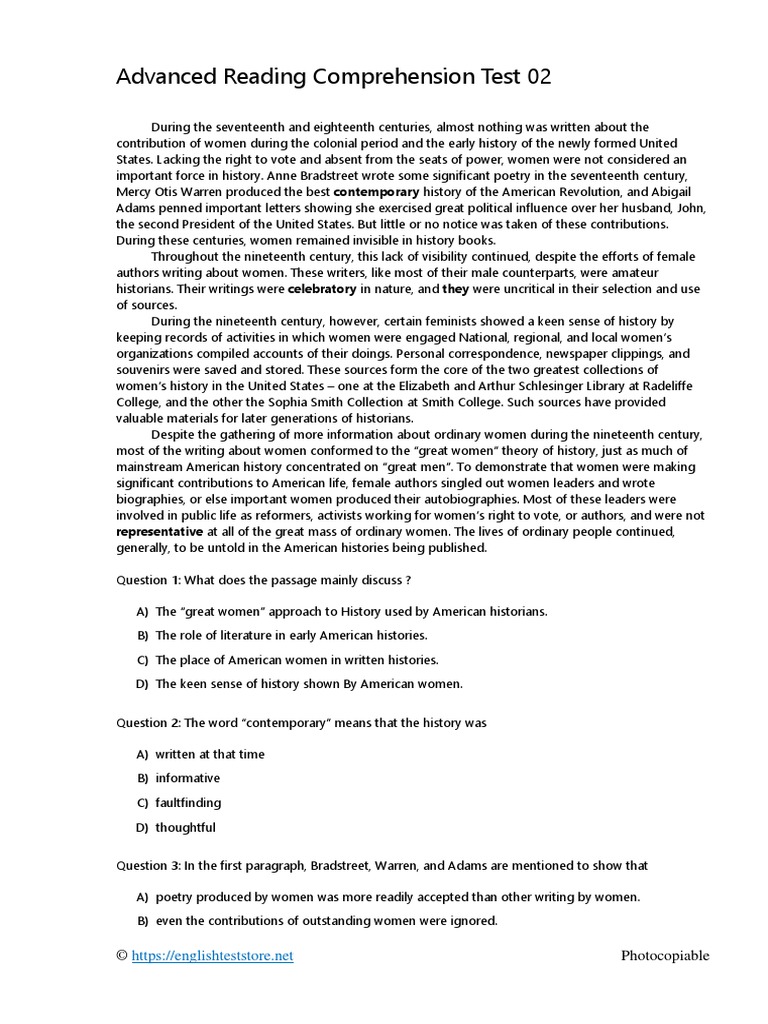Advanced Reading Comprehension Test02 | PDF