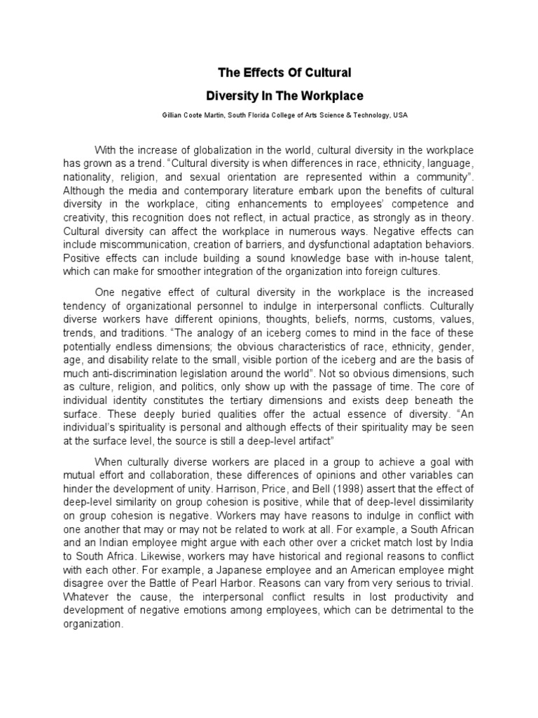 Effects of Cultural Diversity at Work | PDF | Employment | Diversity ...