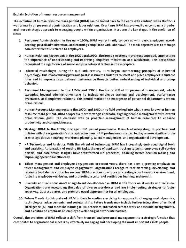 Evolution of Human Resource Management | PDF | Human Resource ...