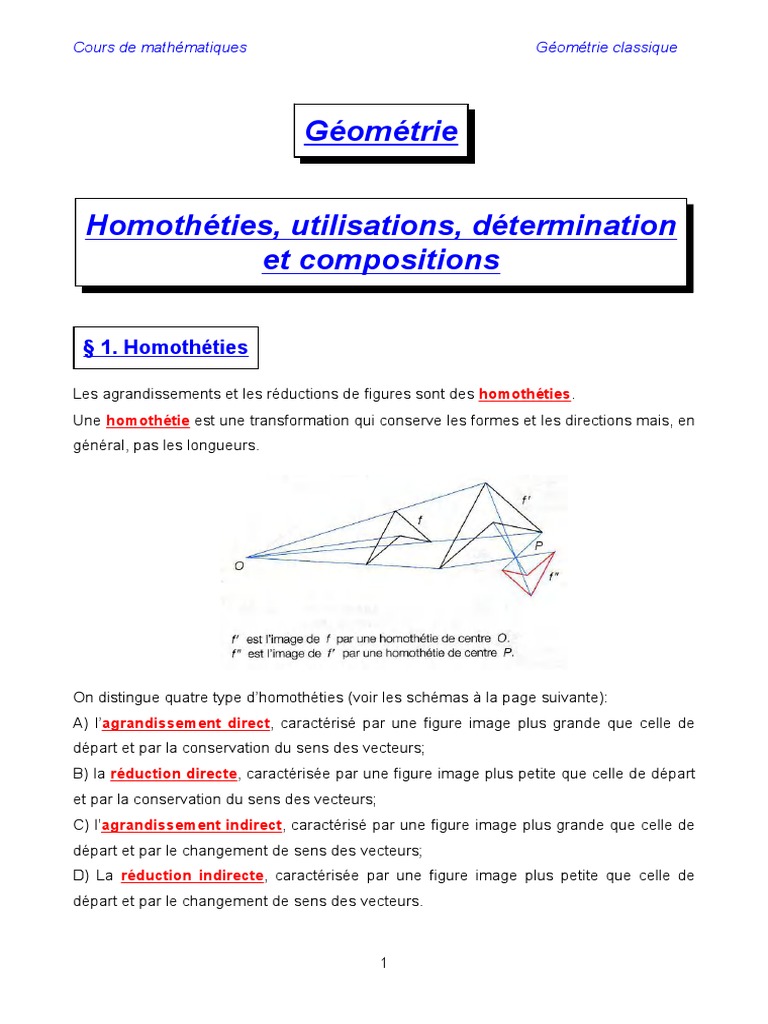 Cours sur les Homothéties en Géométrie | PDF | Géométrie | Plan (Géométrie)