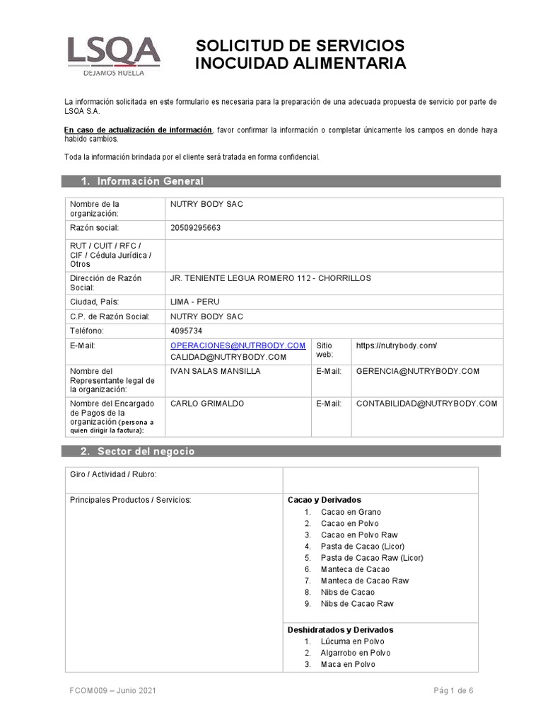 Food Safety Application Form (1) (2) PDF Análisis de