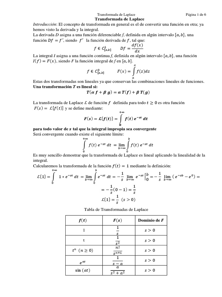 Transformada de Laplace: Guía Completa | PDF | Integral | Derivado
