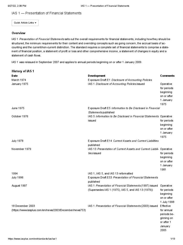 IAS 1: Financial Statement Presentation | PDF | International Financial ...