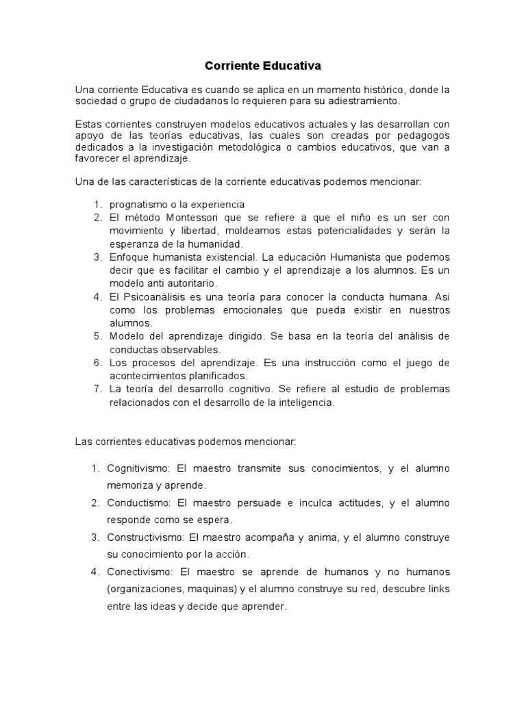Corrientes y Modelos Educativos Clave | PDF | Aprendizaje | Maestros