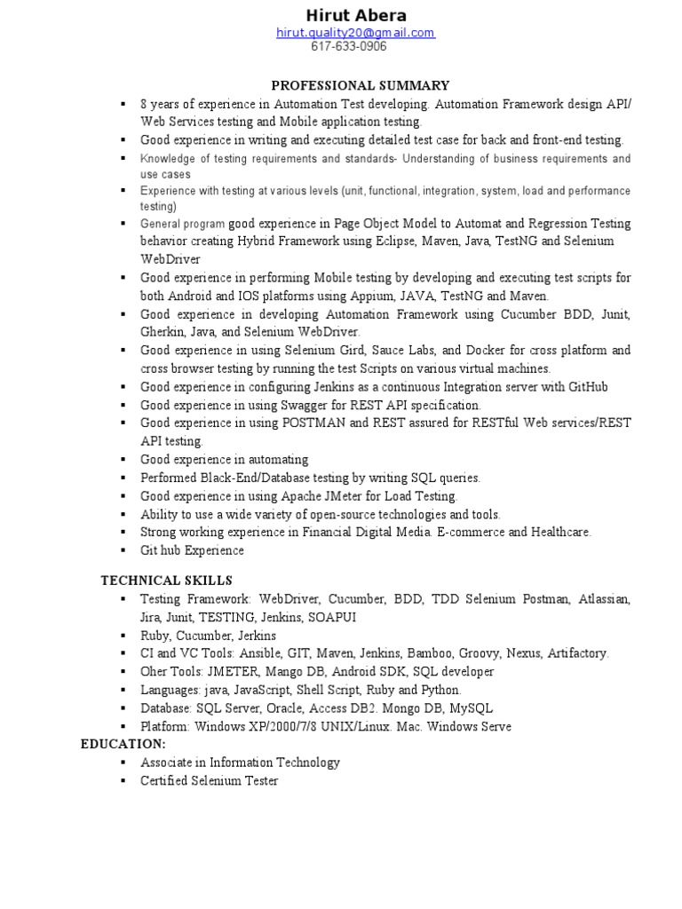 Updated Resume C (3) | PDF | Selenium (Software) | Software Testing