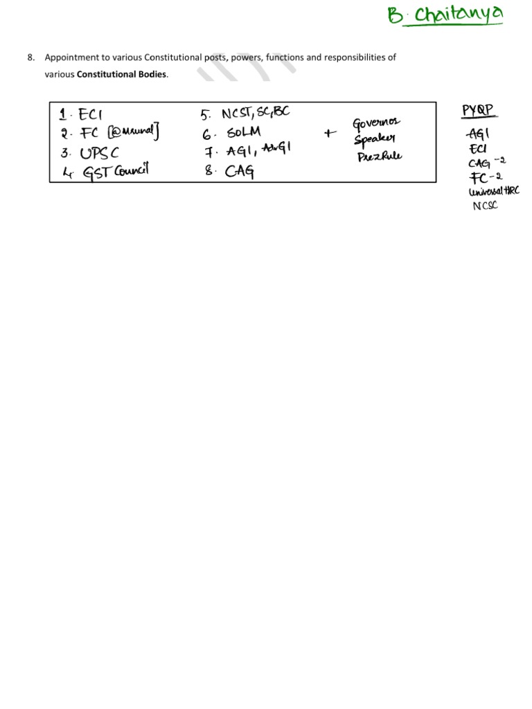 Consti & Statutory Bodies Polity Chaitanya PDF Governance Government