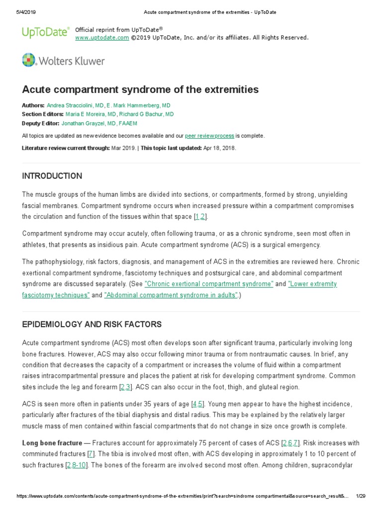 Acute Compartment Syndrome of The Extremities UpToDate PDF