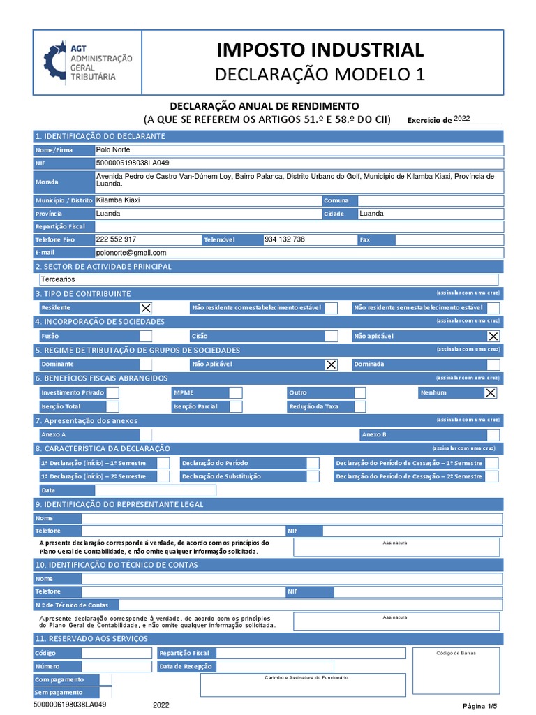 Declaração Modelo 1 Imposto Industrial | PDF | Impostos | Economias