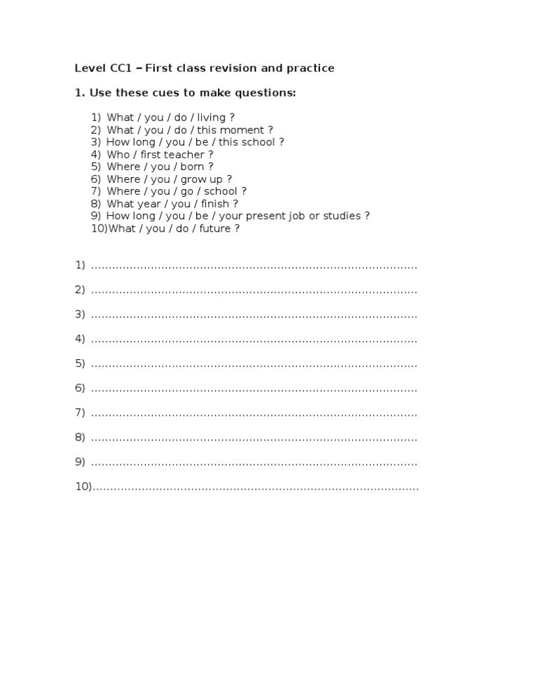 Level CC1 - First Class Revision and Practice 1. Use These Cues To Make ...