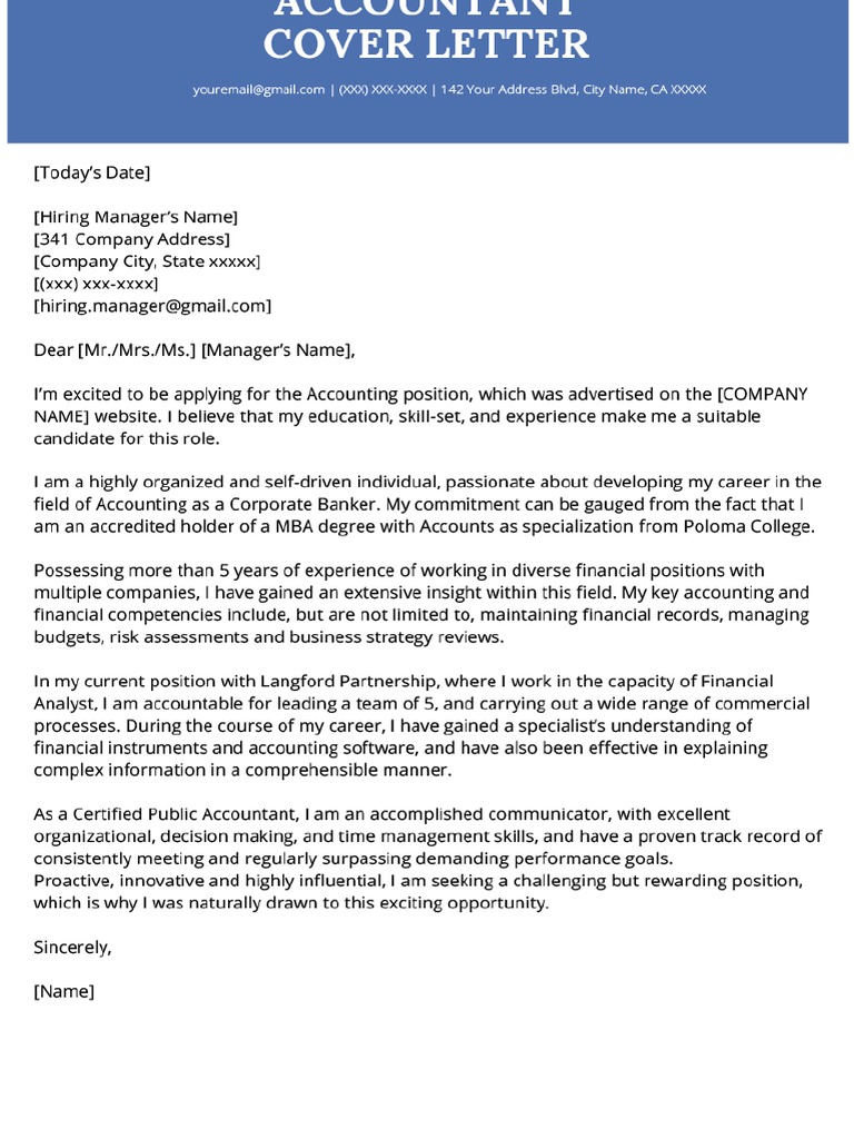 Accountant Cover Letter Example Template PDF