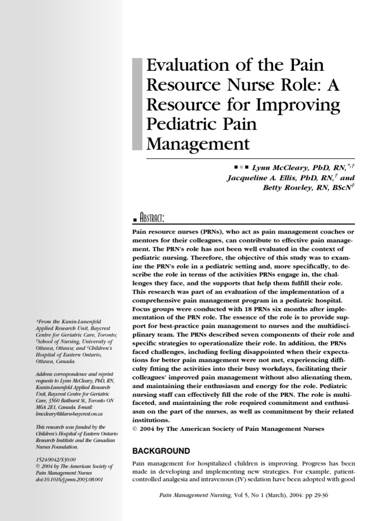 Evaluation of The Pain Resource Nurse Role A Resource For Improving