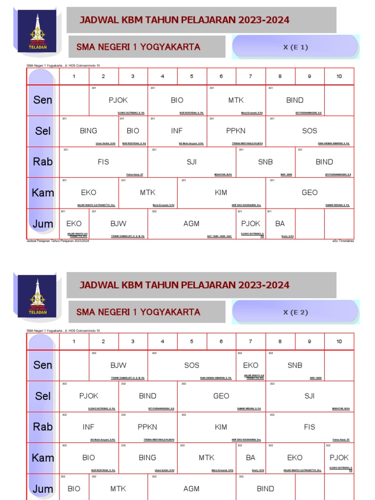 Jadwal Kelas Sem. 1 TP. 2023-2024 (Berlaku 17 Juli 23) | PDF