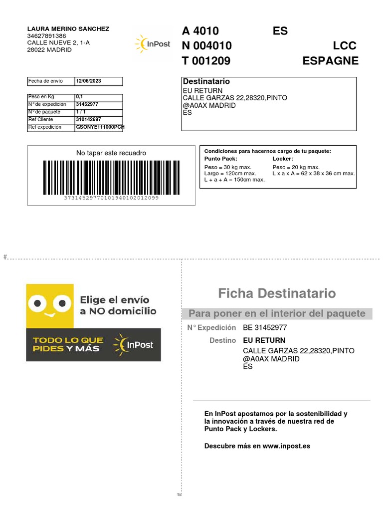 InPost: Envío y Devoluciones en Pinto | PDF