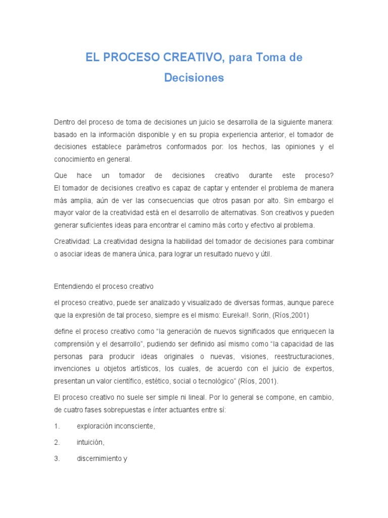 Proceso Creativo en la Toma de Decisiones | PDF | Creatividad | Intuición