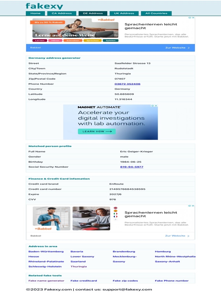 Germany Fake Address Generator in Thuringia - Random Address Generator ...