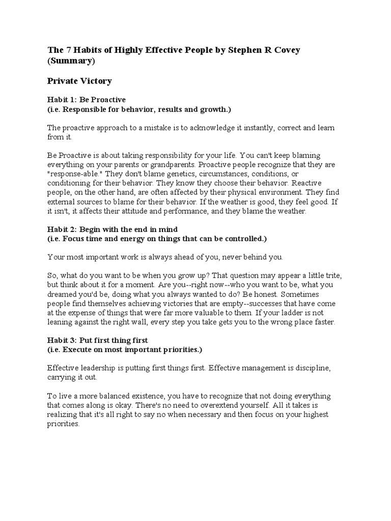 7 Habits of Highly Effective People by Stephen R Covey | PDF ...