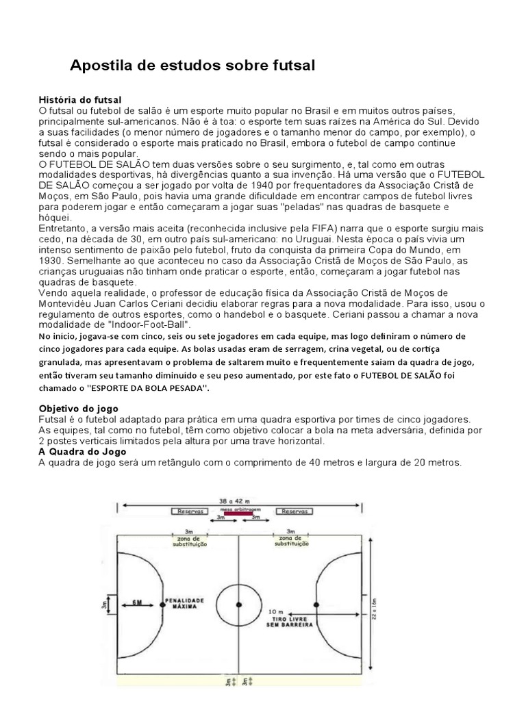 Apostila de Estudos Sobre Futsal 7°ano | PDF | Futebol