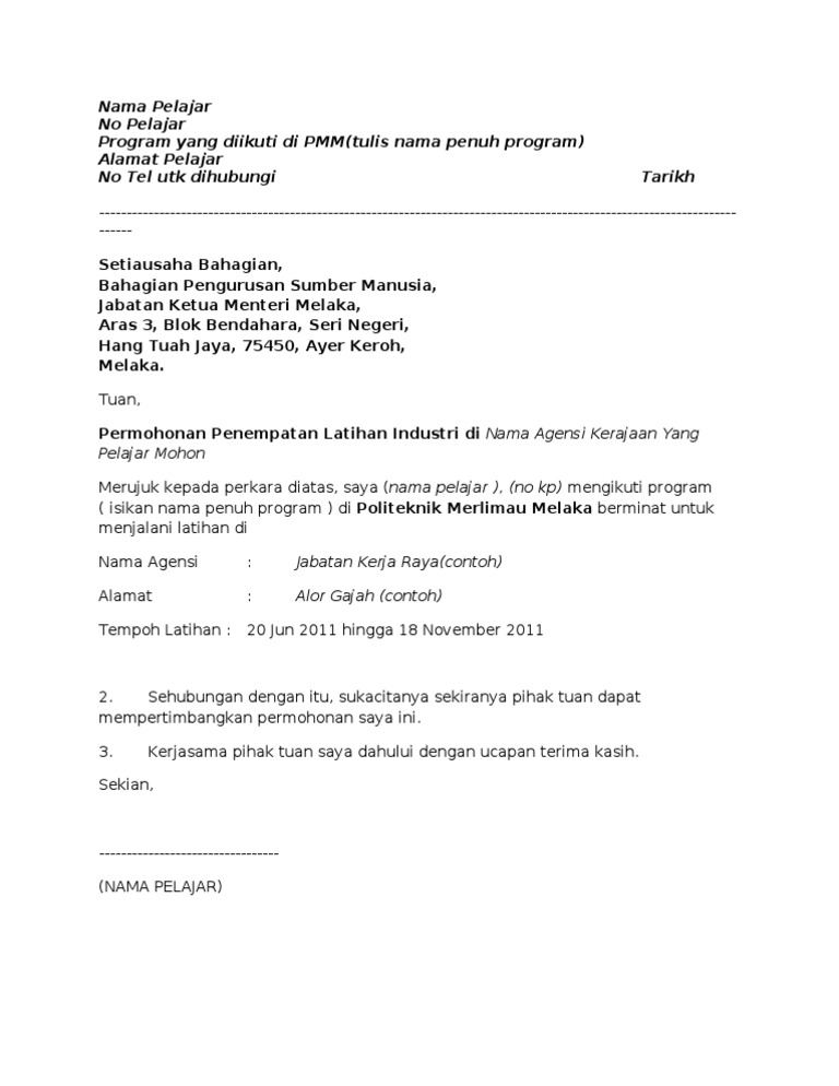 Contoh Surat Mohon Kerajaan Melaka Pdf