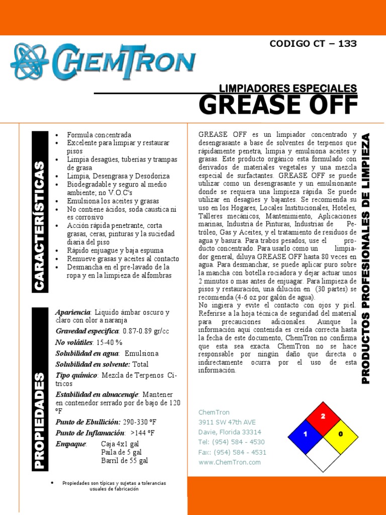 Grease Off TDS CT-133 (Spanish) | PDF | Petróleo | Química