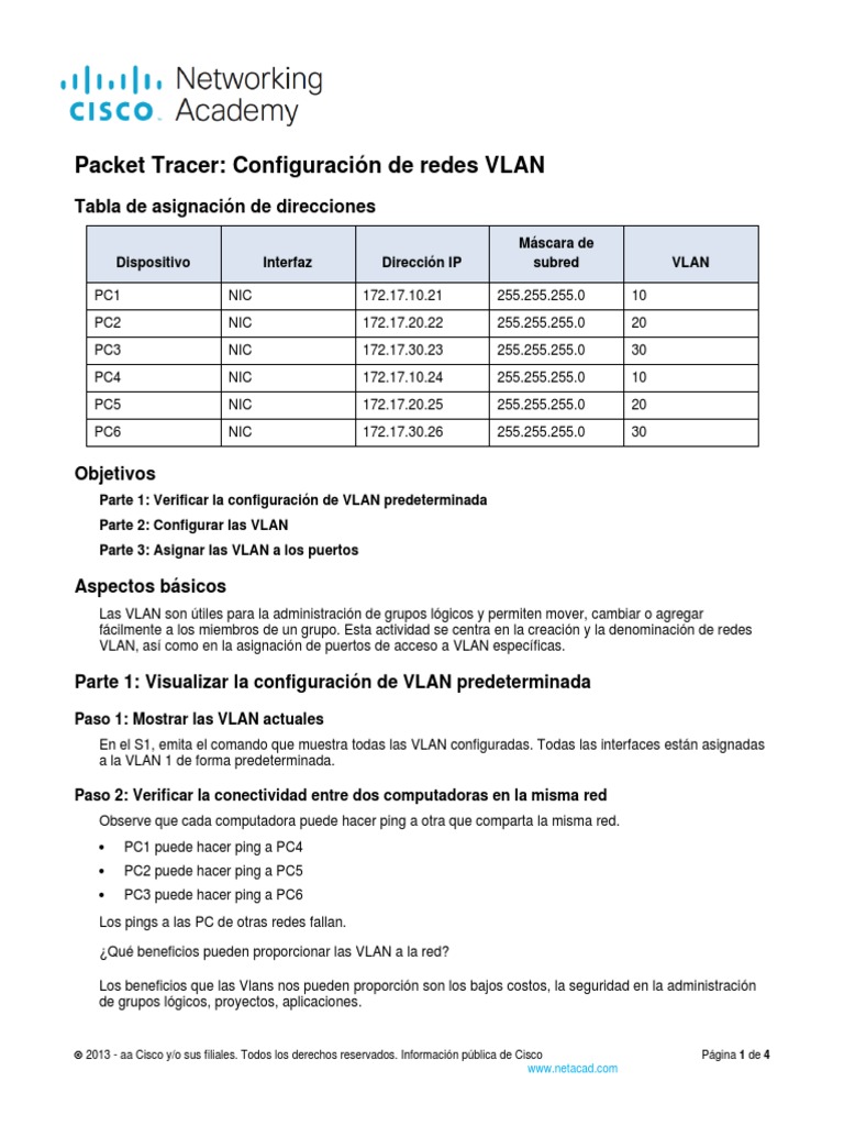 Configuración de VLAN en Packet Tracer | PDF | Controlador de interfaz ...