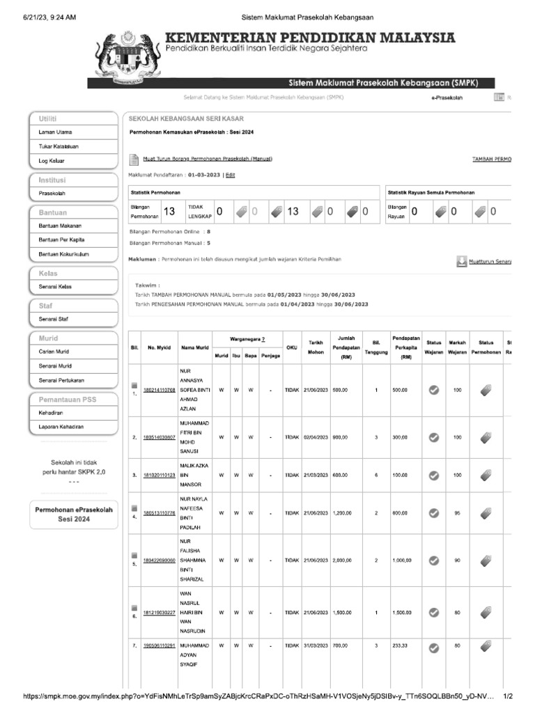 Permohonan Prasekolah 2024 Pdf