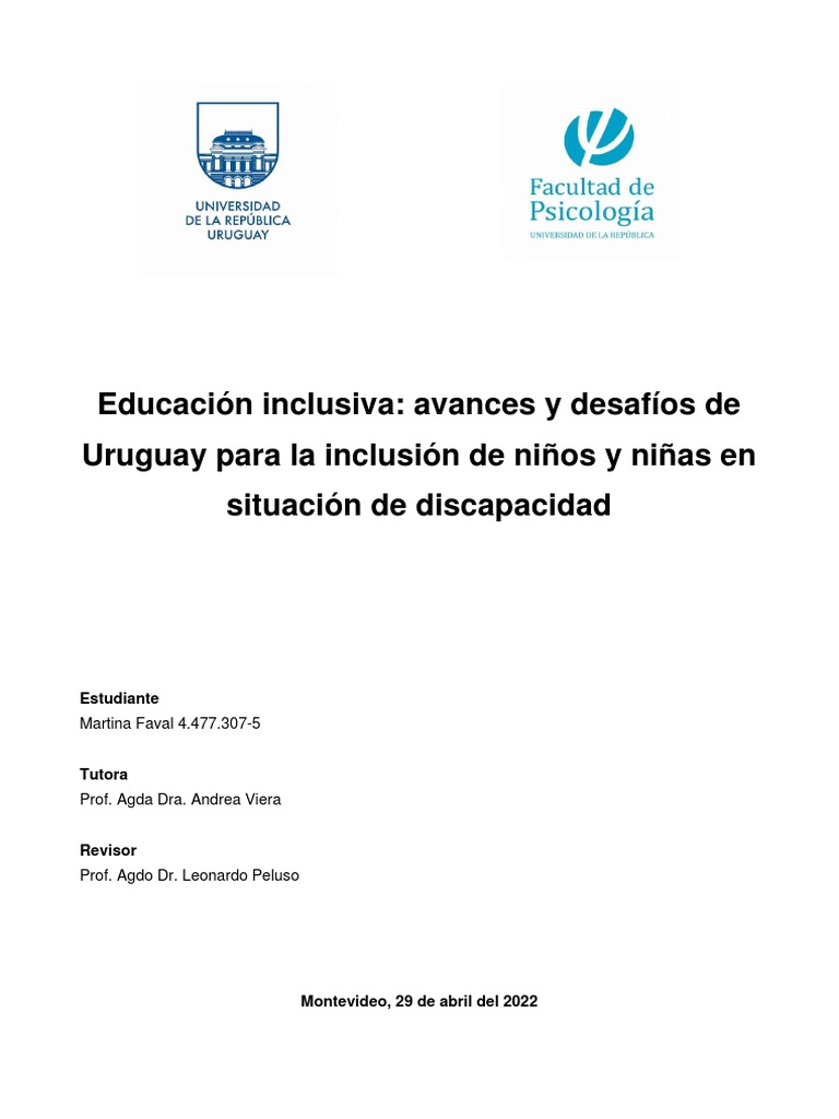 Inclusión educativa en Uruguay 2022 | PDF | Invalidez | Inclusión ...