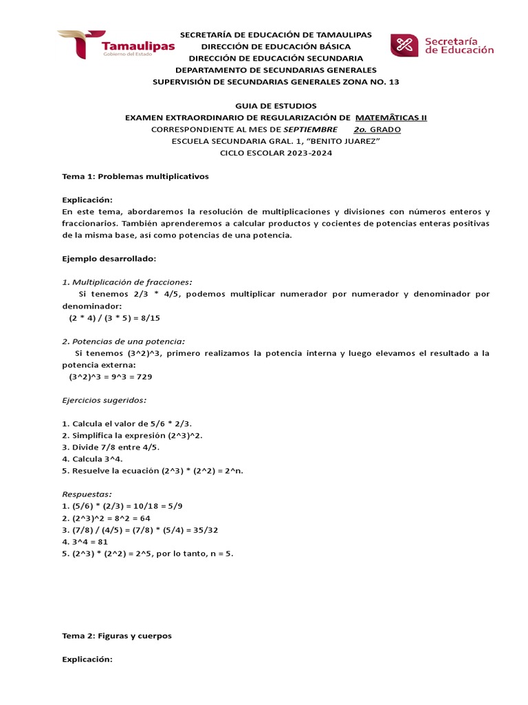 Guía de Matemáticas II: Examen Extraordinario | PDF | Triángulo ...