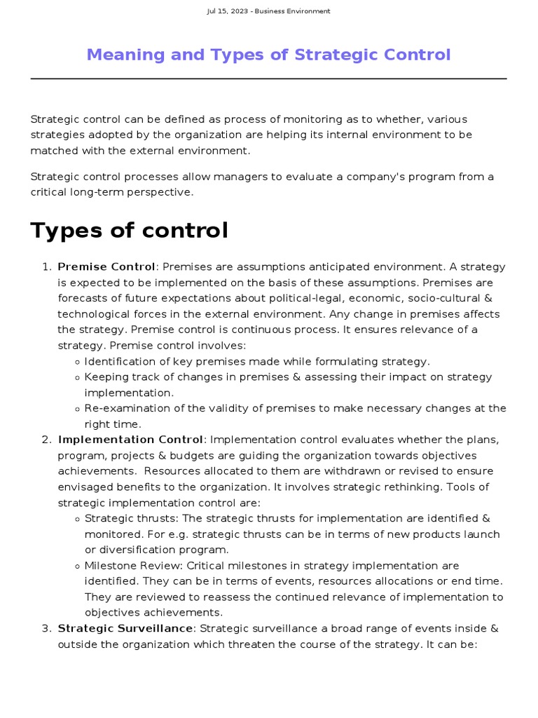 Types of Strategic Control Explained | PDF | Strategic Management ...