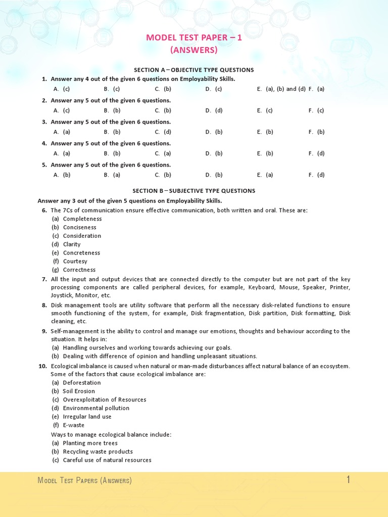 Model Test Paper - 1 (Answers) : M T P (A) | PDF | Applied Mathematics ...