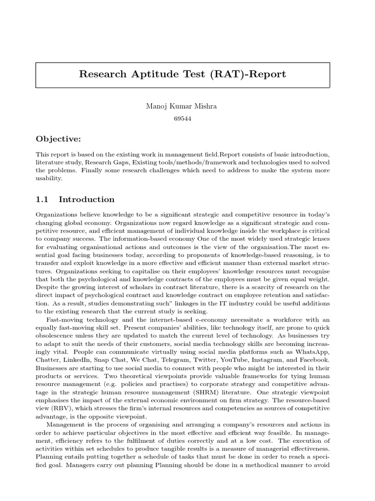 Research Aptitude Test Rat Report Objective Pdf Social Capital