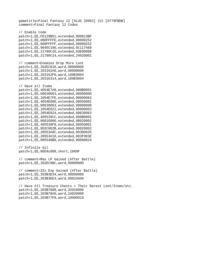 Final Fantasy 12 Cheat Codes | PDF | Teaching Methods & Materials ...
