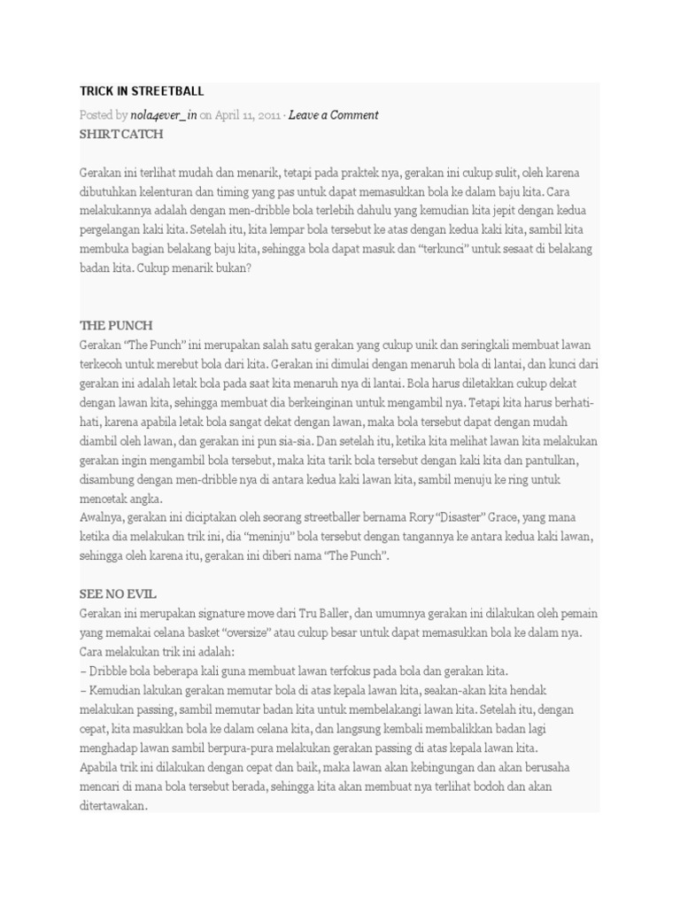 Trik Basket Kreatif untuk Streetball | PDF