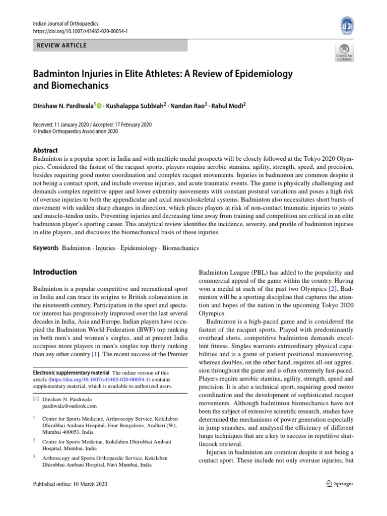 Badminton injuries in elite athletes a review of epidemiology and