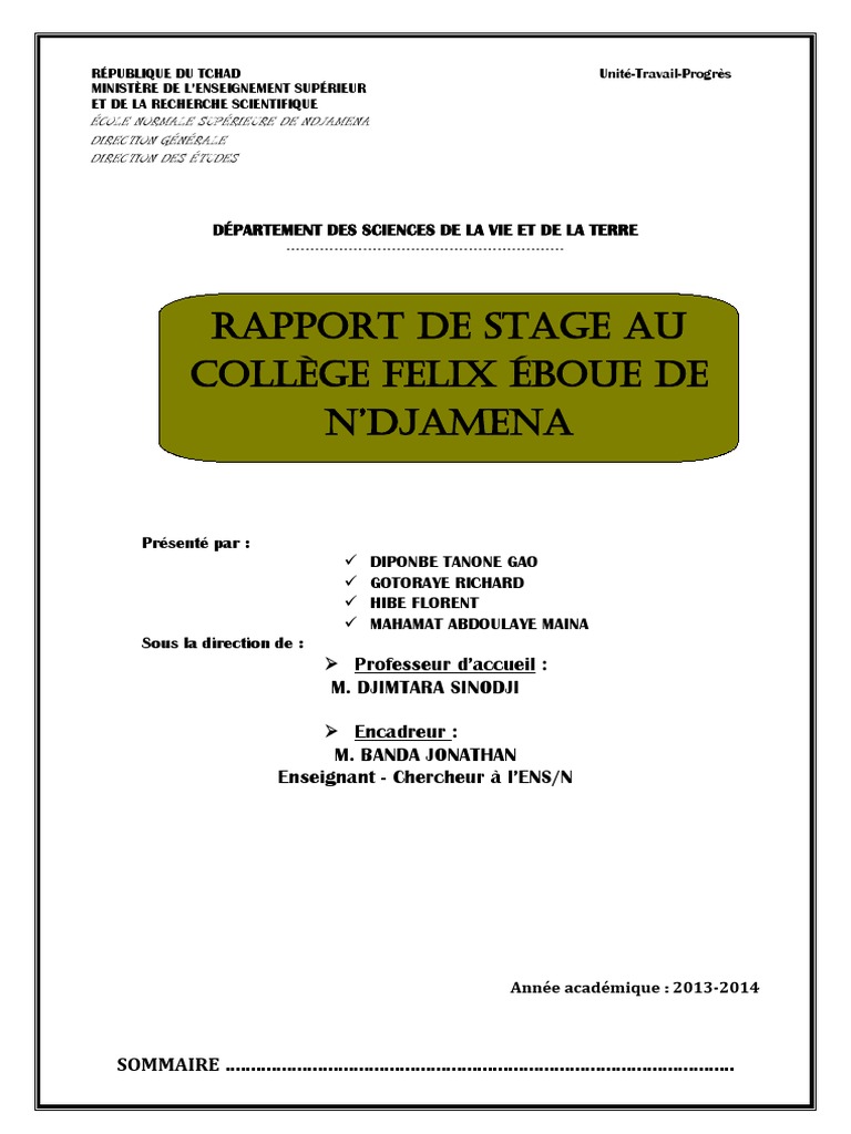 Rapport de stage au Collège Félix Eboué | PDF | Pédagogie | Enseignants