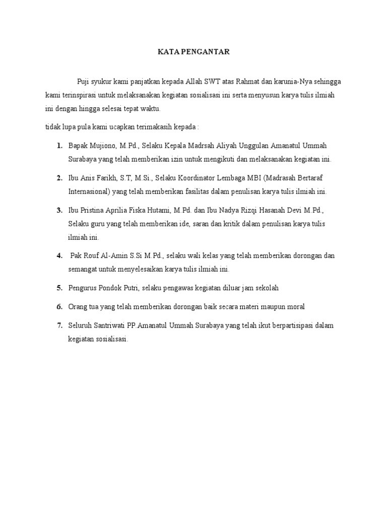 Contoh Kata Pengantar untuk Karya Tulis Ilmiah | PDF