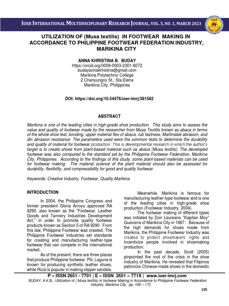 Utilization of (Musa Textilis) in Footwear Making in Accordance To